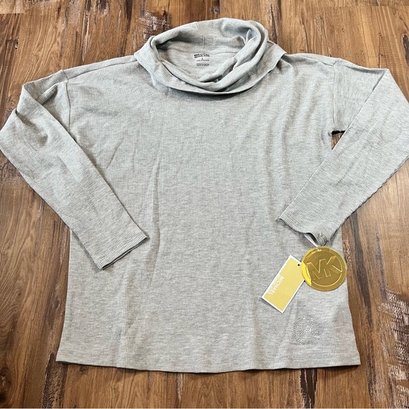 Michael Michael Kors S Waffle Knit Top NWT Thermal Gray Shirt Cowl Neck - Picture 1 of 5